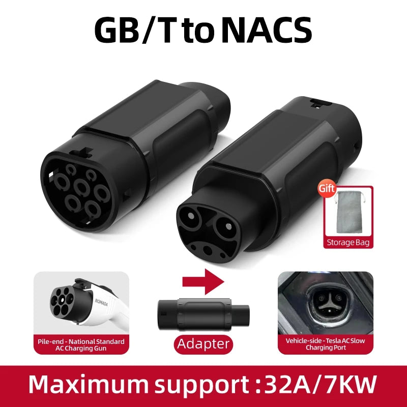 16A 3.5KW 32A 7KW GBT20234 to SAE J1772 Type1/ Type2/Tesla NACS EV Charger Adaptor Electric Vehicle Connector for Charging
