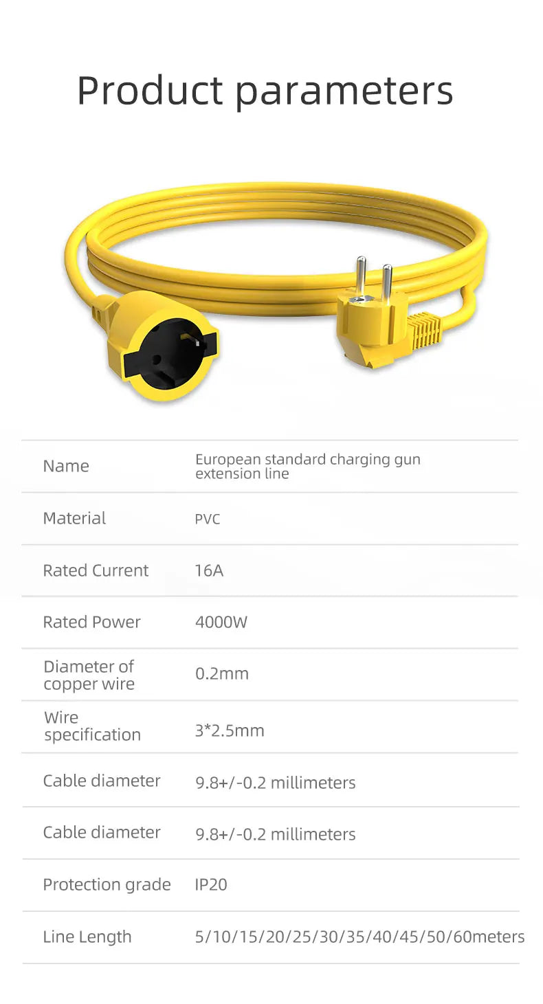 Power Strip Extension Cord with 16A EU Outlets 4kw Electric Schuko Plug Sockets Indoor Outdoor 5/10/20m Cable for Engineering