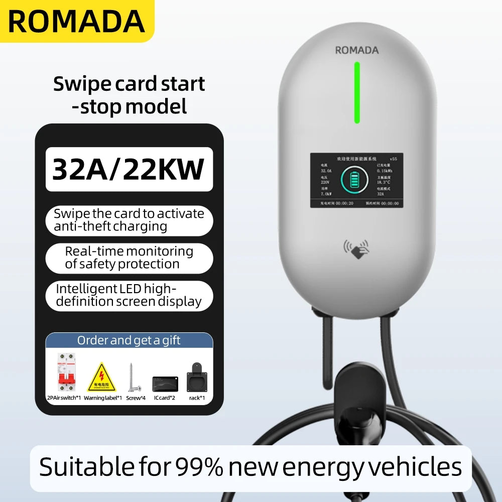 EV Charger Type2 32A 22KW 3 Phase IEC62196 Cord Charger Plug EVSE Wallbox Charging Station for Electric Vehicle Car Charger ﻿