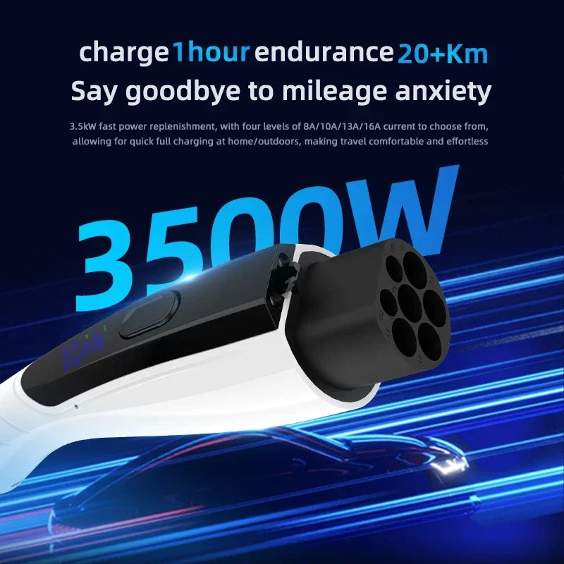 NEW 3.5KW 16A GB/T20234 EV Portable Charger 3M-20M Cable EVSE EU Plug Wallbox Adapter With Display Screen Fast Charging For EV
