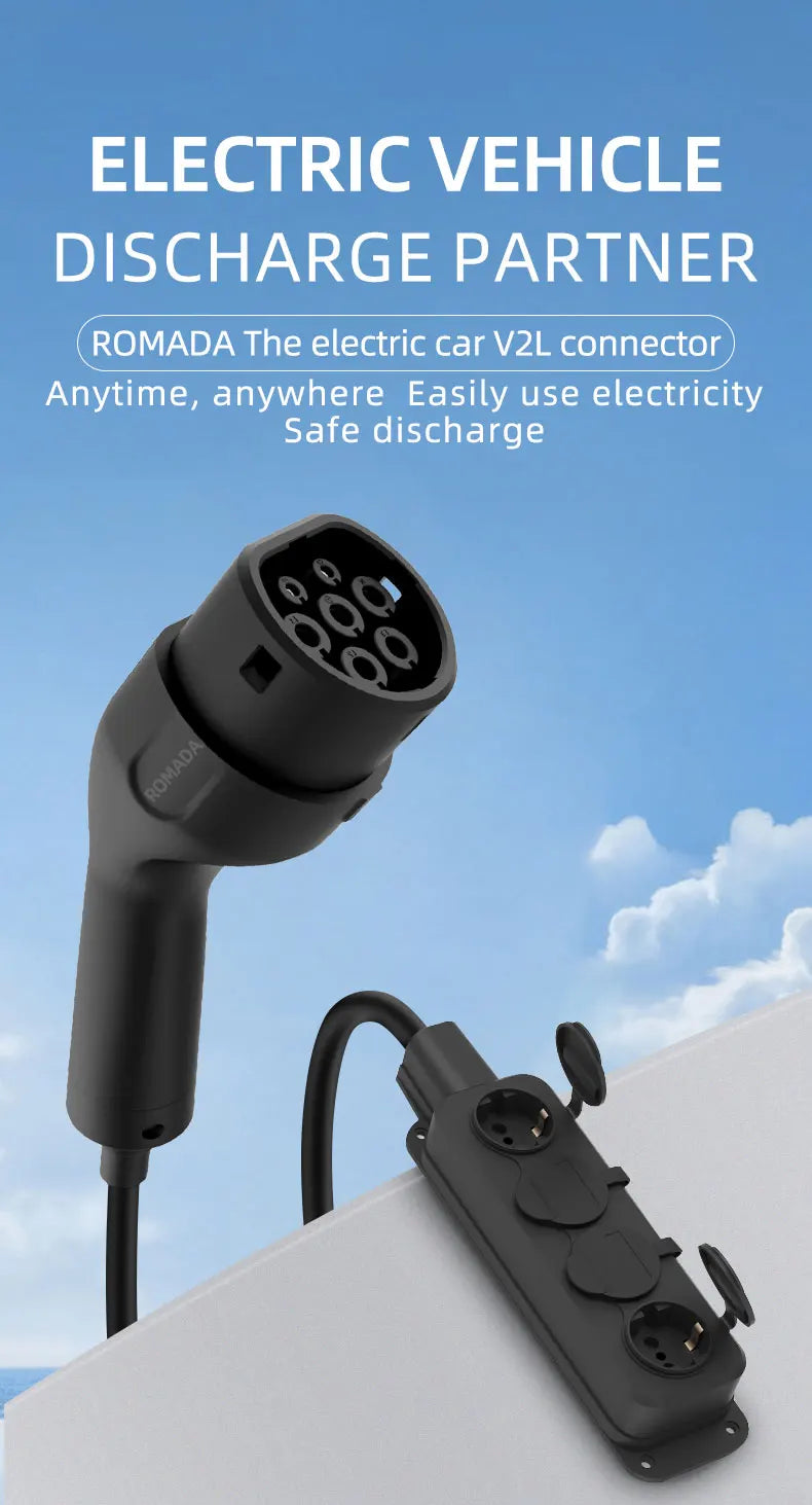 Portable 16A 4KW V2L Cable Electric Car Side Discharge Plug EV Charger IEC62196-2 Type2 16A With EU Socket Outdoor Power Station