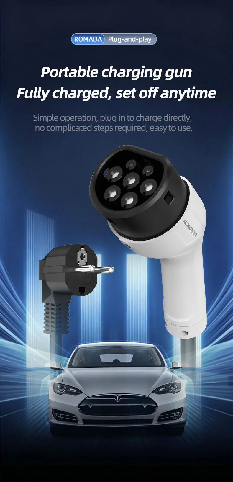ROMADA Type 2 Portable EV Charger | 3.5kW 16A