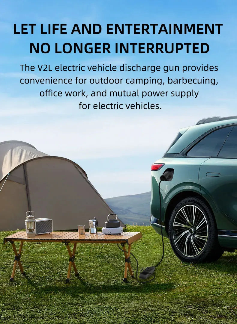 Portable 16A 4KW V2L Cable Electric Car Side Discharge Plug EV Charger IEC62196-2 Type2 16A With EU Socket Outdoor Power Station