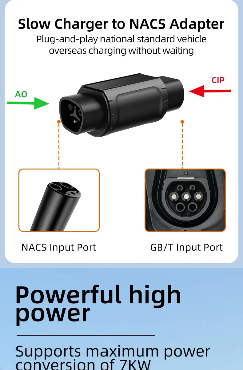 32A 7KW Electric Vehicle EV Charger Adapter NACS to Type 1 J1772/Type 2 IEC62196/GBT20234 Compatible Tesla Charging Connector