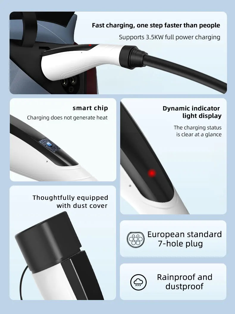 NEW ROMADA 3.5KW 16A Portable EV Charger with 3M-10M Cable IEC62196 TYPE2 EVSE EU Plug Safe Charging for Electric Vehicles
