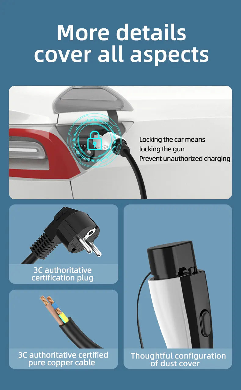 NEW 3.5KW 16A GB/T20234 EV Portable Charger 3M-20M Cable EVSE EU Plug Wallbox Adapter With Display Screen Fast Charging For EV