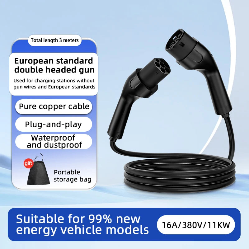 ROMADA Type2 to Type2 IEC62196-2 Phase 16A EV Charging Cable for EV Charging Station Extension 11KW 3M-20M Length Options