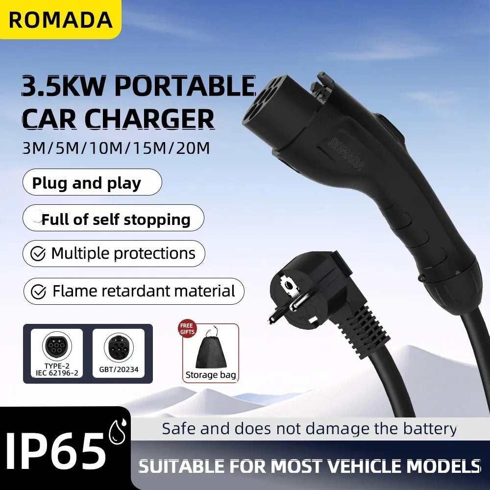 ROMADA GB/T Portable EV Charger | 3.5kW 16A