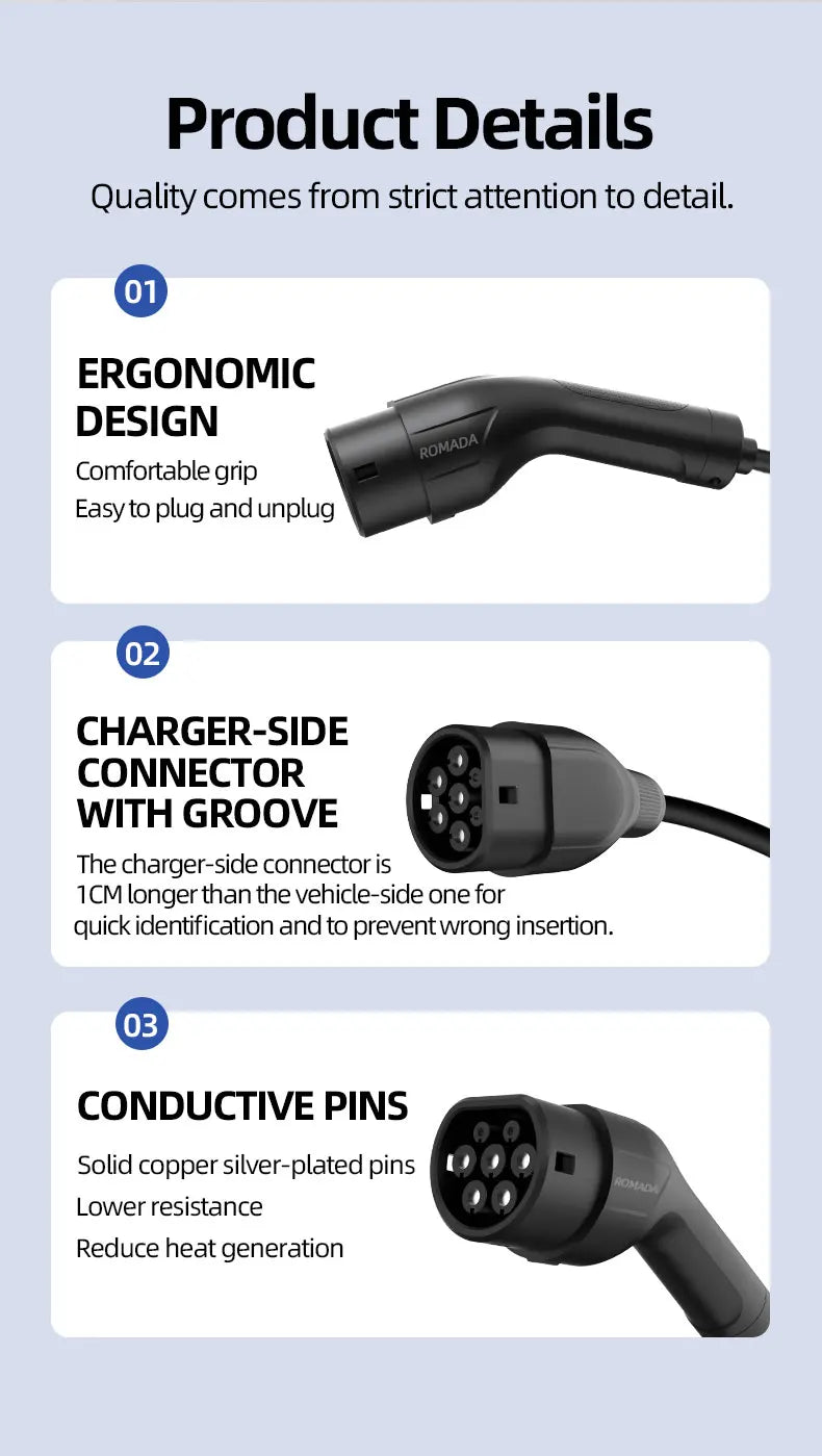 ROMADA Type 2 Coiled Charging Cable | 7kW 32A, 5m