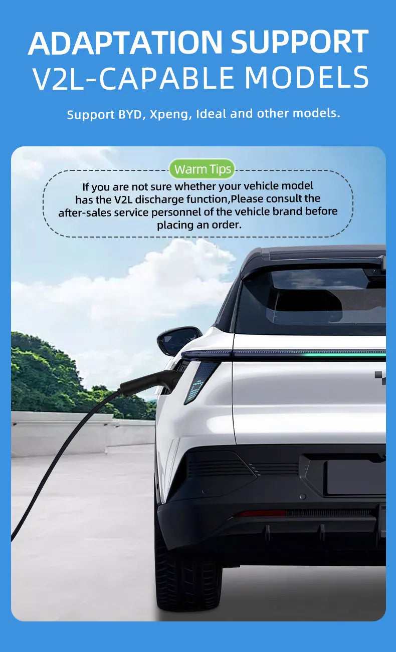 Portable 16A 4KW V2L Cable Electric Car Side Discharge Plug EV Charger IEC62196-2 Type2 16A With EU Socket Outdoor Power Station