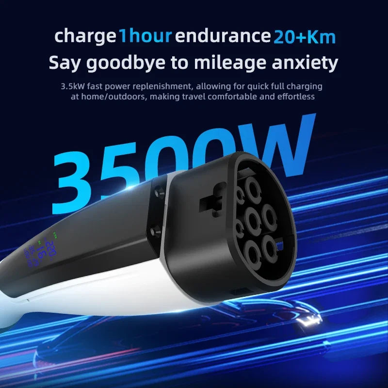 3.5KW 16A IEC62196 TYPE2 EV Portable Charger 3M-10M Cable EVSE EU Plug Wallbox Adapter With Display Screen For Electric Vehicle
