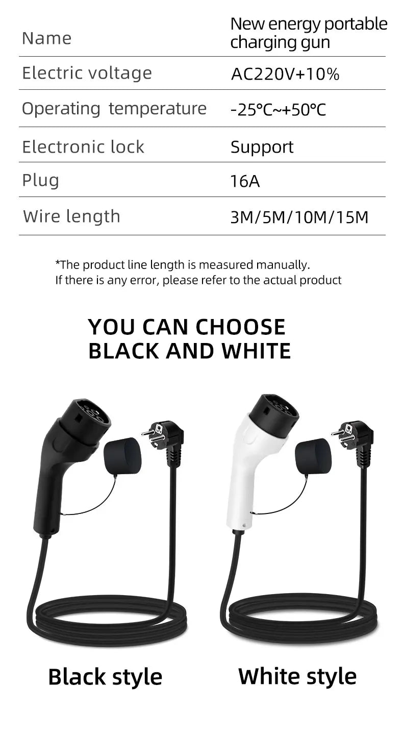 ROMADA 3.5KW 16A EV Portable Charger 3M 5M 10M 15M 20M Cable Type2 IEC62196 EVSE EU Plug Wallbox Adapter For Electric Vehicle
