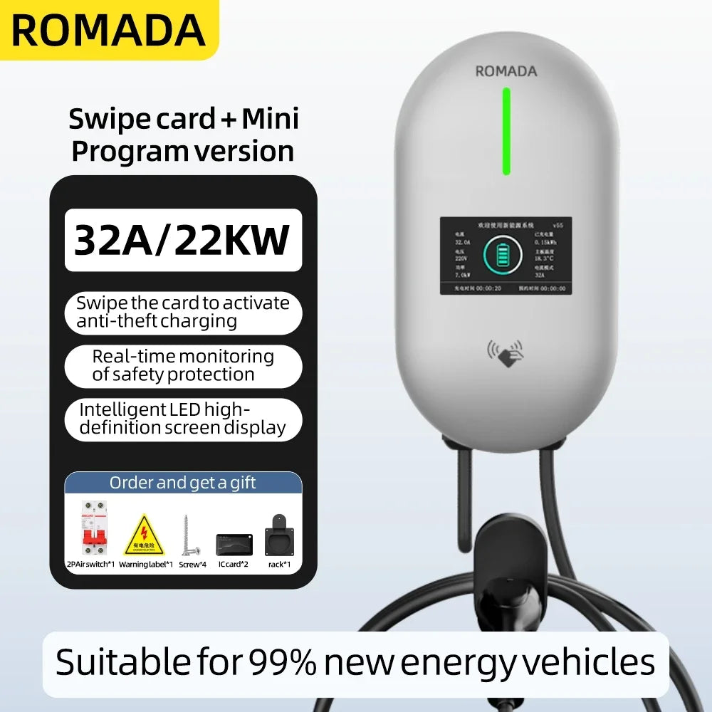EV Charger Type2 32A 22KW 3 Phase IEC62196 Cord Charger Plug EVSE Wallbox Charging Station for Electric Vehicle Car Charger ﻿
