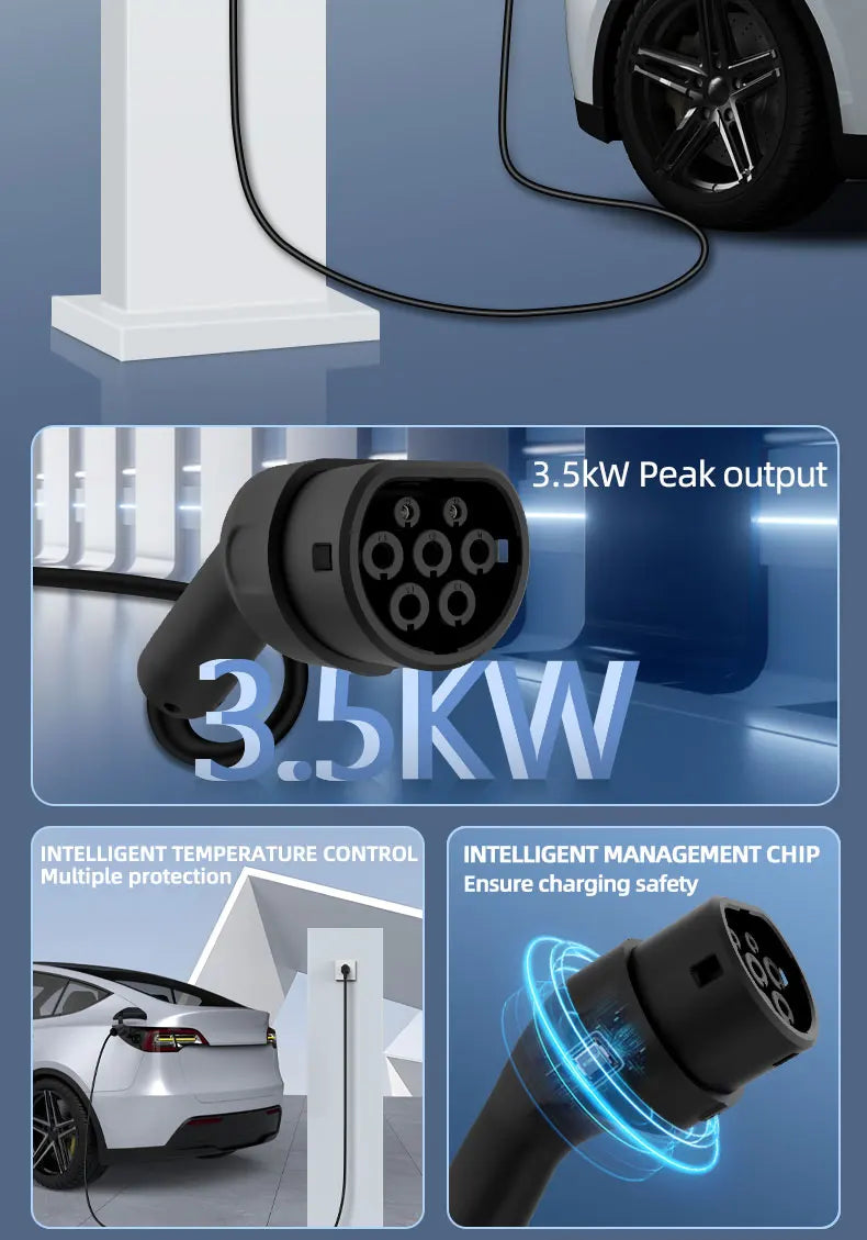 Portable 3.5KW 16A EV Charger 3M 5M 10M 15M 20M Cable Type2 IEC62196 EVSE EU Plug Wallbox Adapter For Electric Vehicle