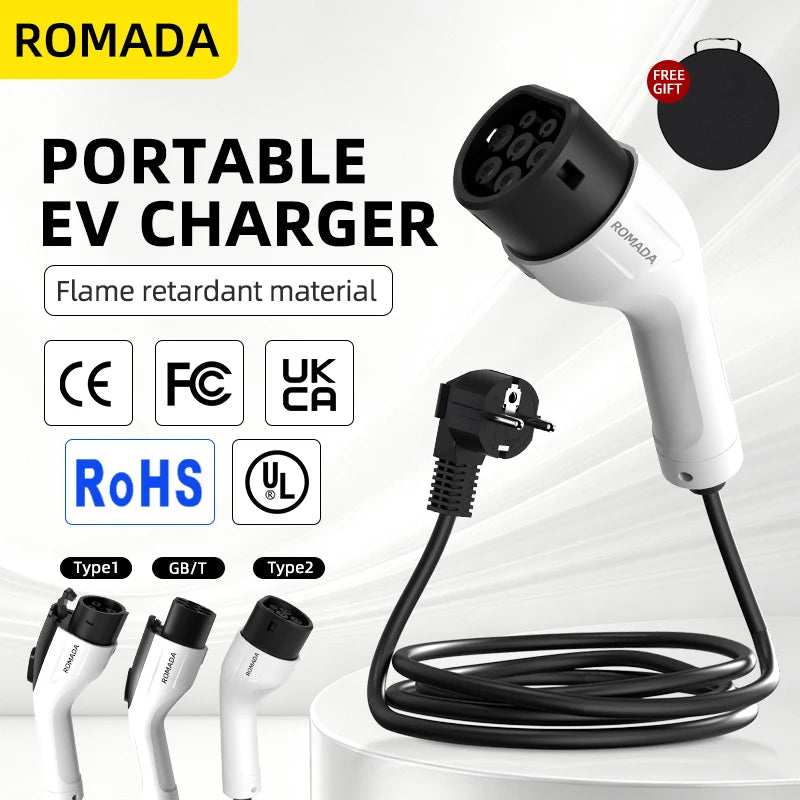 ROMADA Type 2 Portable EV Charger | 3.5kW 16A