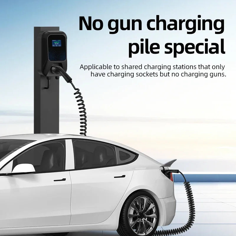 Potable EV Charging Cable 32A 7kW 1Phase Electric Vehicle Cord 5M Type 2 EVSE Charging Station Female to Male Plug Spring Wire