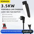 NEW ROMADA Portable 3.5KW 16A EV Charger 3M-20M Cable GBT20234 EVSE EU Plug Wallbox Adapter High Efficiency For Electric Vehicle