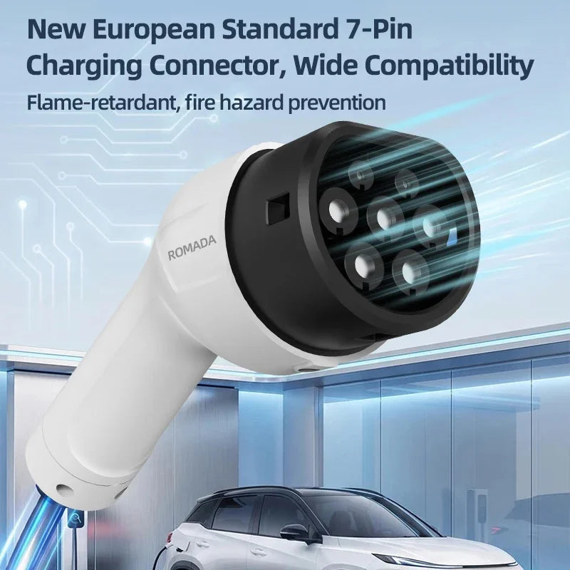 ROMADA 16A 3.5KW Type 2 EV Charging Cable, IP66 Waterproof EU Plug Portable Charger for Electric Car (3-20M Length)