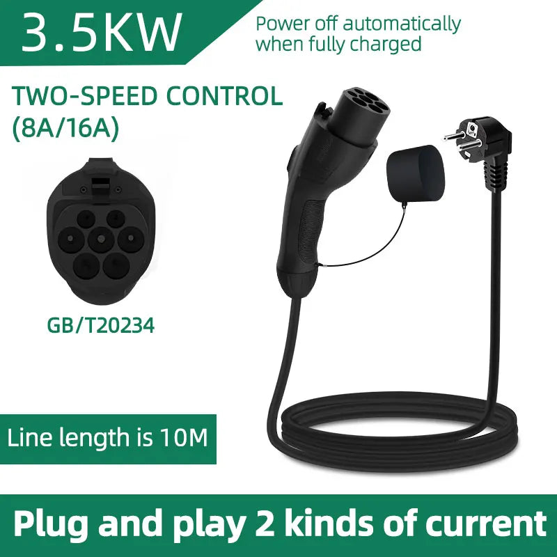 3.5KW 16A Portable EV Charger with GB/T20234 Connector EU Plug 3M-20M Cable Length Options Wallbox Adapter for Electric Vehicles