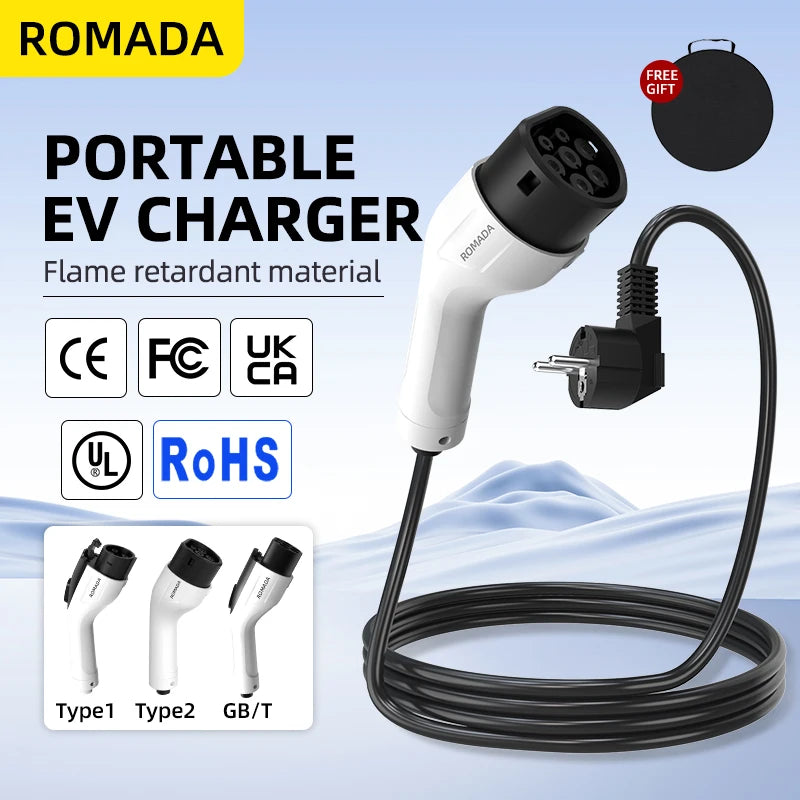 ROMADA Type 2 Portable EV Charger | 3.5kW 16A