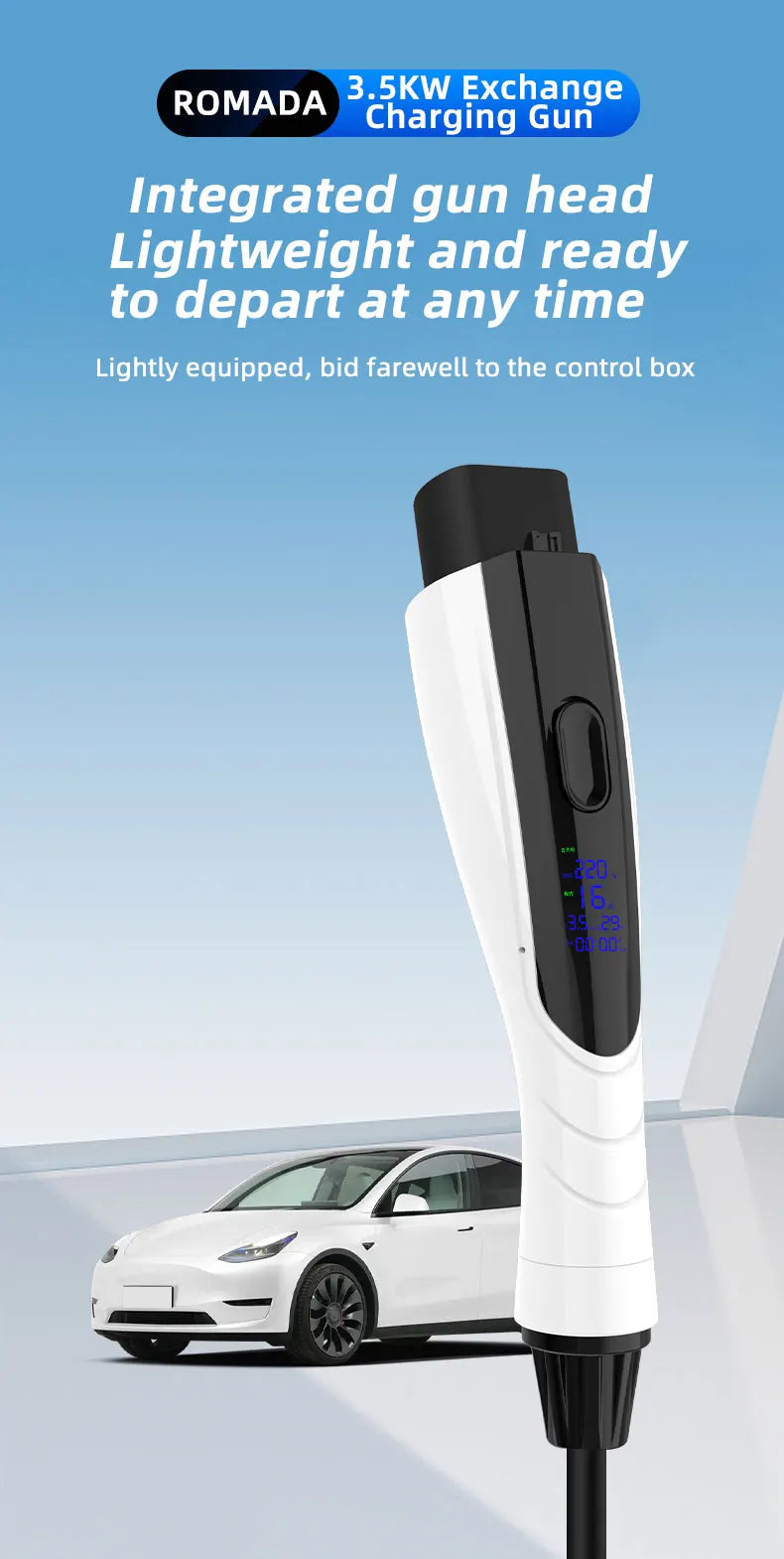NEW 3.5KW 16A GB/T20234 EV Portable Charger 3M-20M Cable EVSE EU Plug Wallbox Adapter With Display Screen Fast Charging For EV