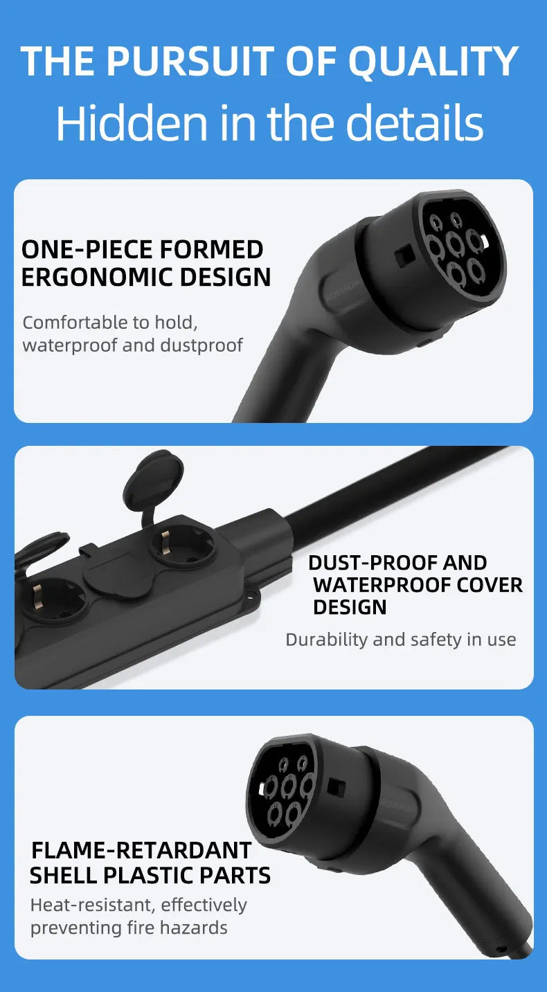Portable 16A 4KW V2L Cable Electric Car Side Discharge Plug EV Charger IEC62196-2 Type2 16A With EU Socket Outdoor Power Station