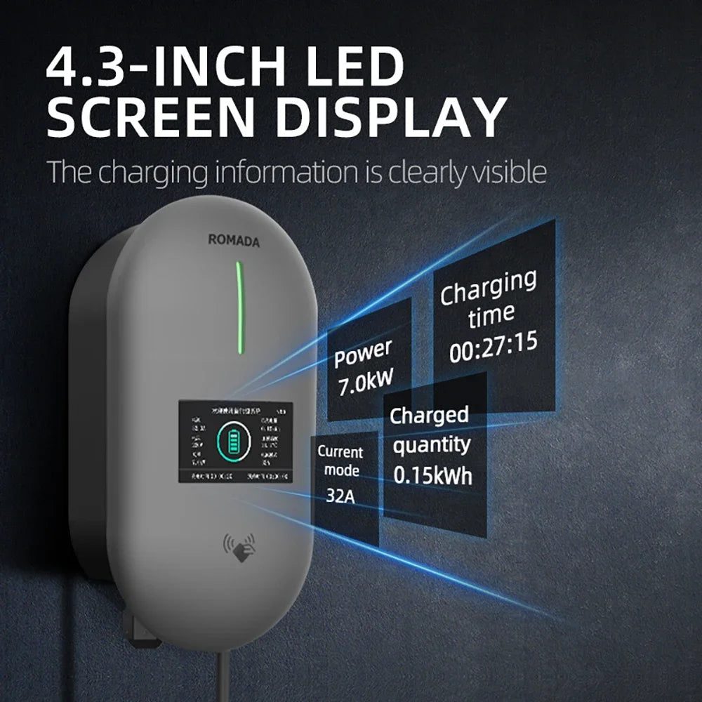 EV Charger Type2 32A 22KW 3 Phase IEC62196 Cord Charger Plug EVSE Wallbox Charging Station for Electric Vehicle Car Charger ﻿