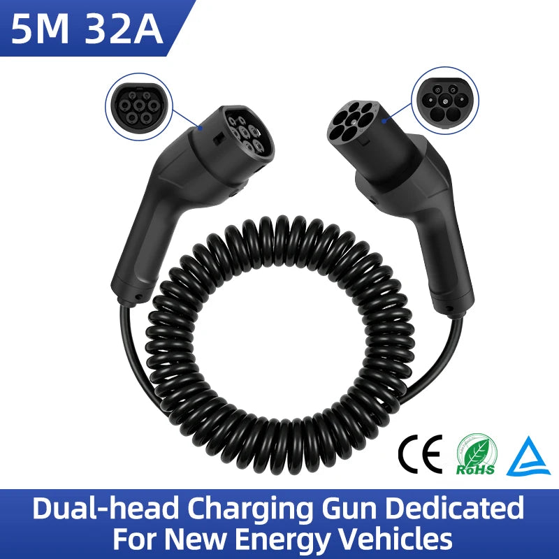ROMADA Type 2 Coiled Charging Cable | 7kW 32A, 5m