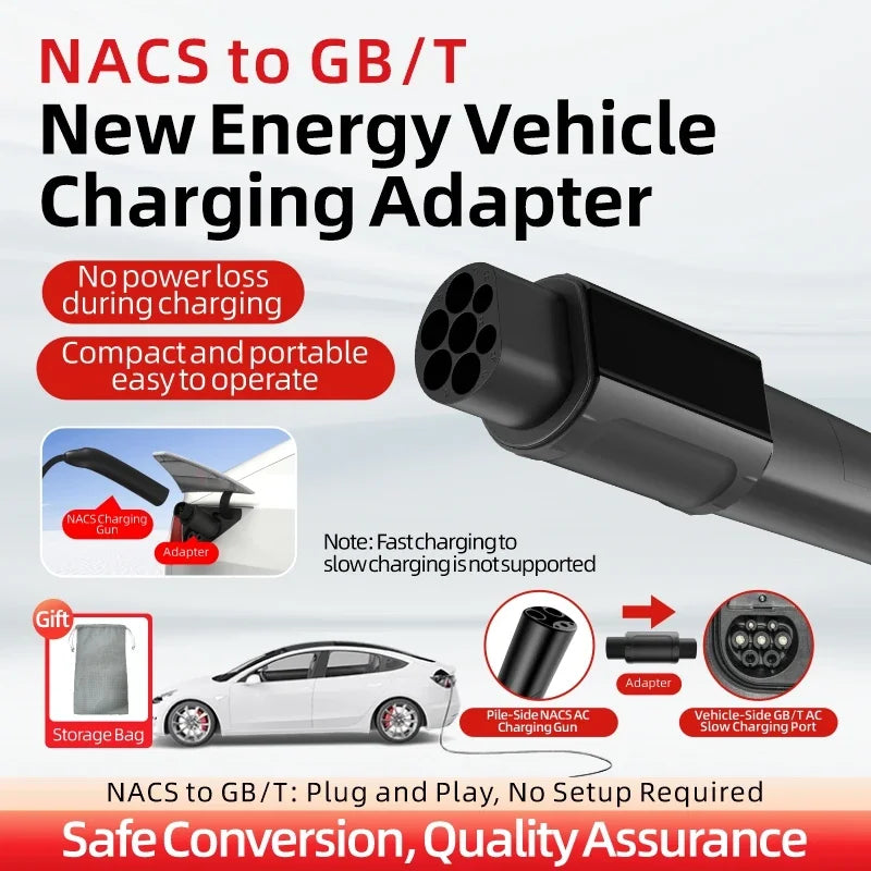 32A 7KW Electric Vehicle EV Charger Adapter NACS to Type 1 J1772/Type 2 IEC62196/GBT20234 Compatible Tesla Charging Connector