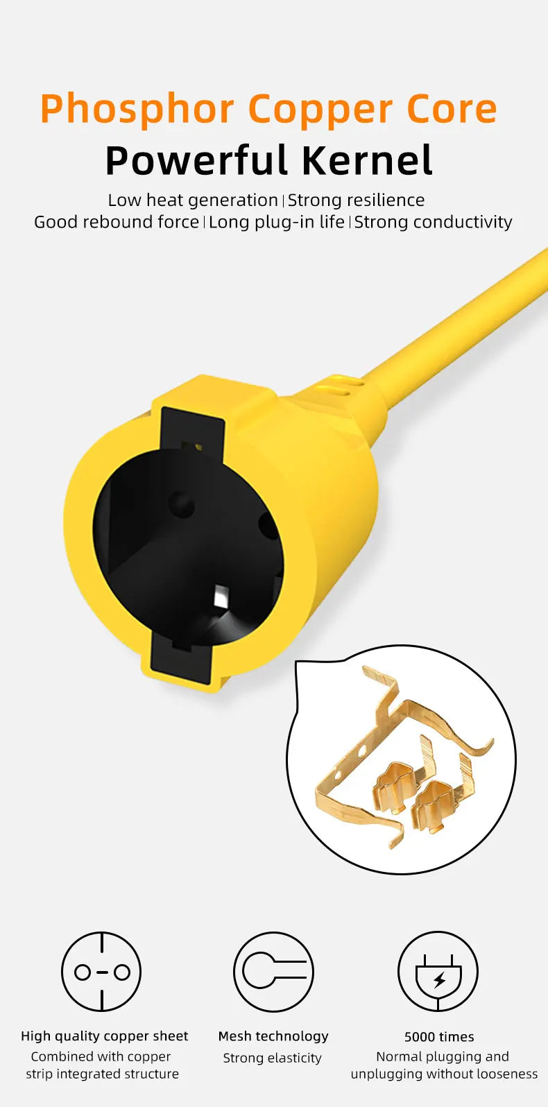 Power Strip Extension Cord with 16A EU Outlets 4kw Electric Schuko Plug Sockets Indoor Outdoor 5/10/20m Cable for Engineering
