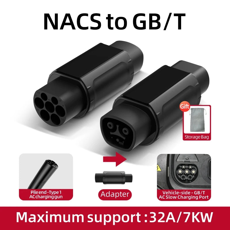 32A 7KW Electric Vehicle EV Charger Adapter NACS to Type 1 J1772/Type 2 IEC62196/GBT20234 Compatible Tesla Charging Connector