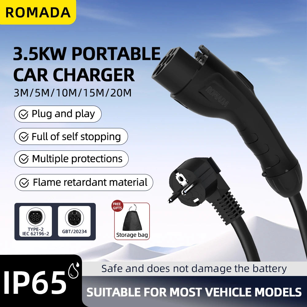 ROMADA GB/T Portable EV Charger | 3.5kW 16A