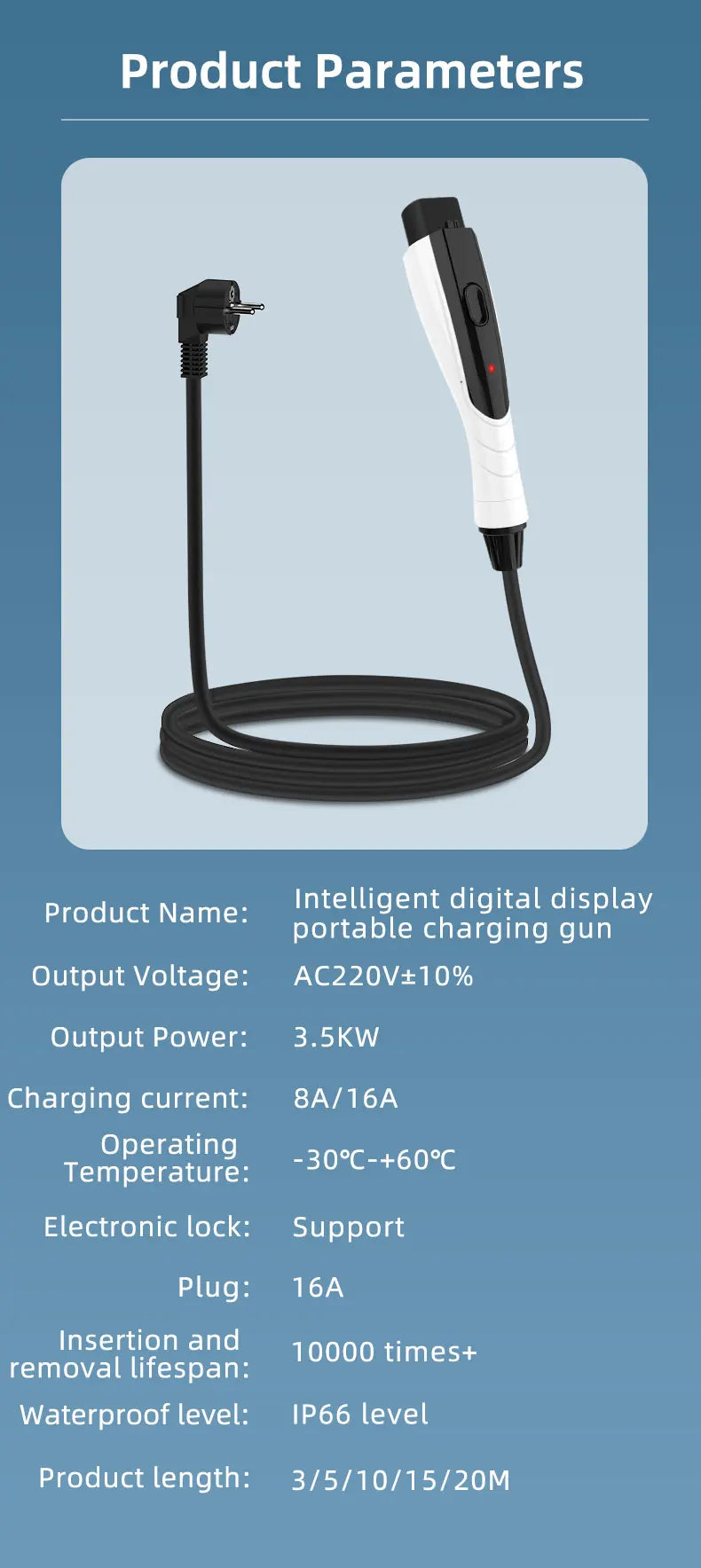 NEW ROMADA Portable 3.5KW 16A EV Charger 3M-20M Cable GBT20234 EVSE EU Plug Wallbox Adapter High Efficiency For Electric Vehicle