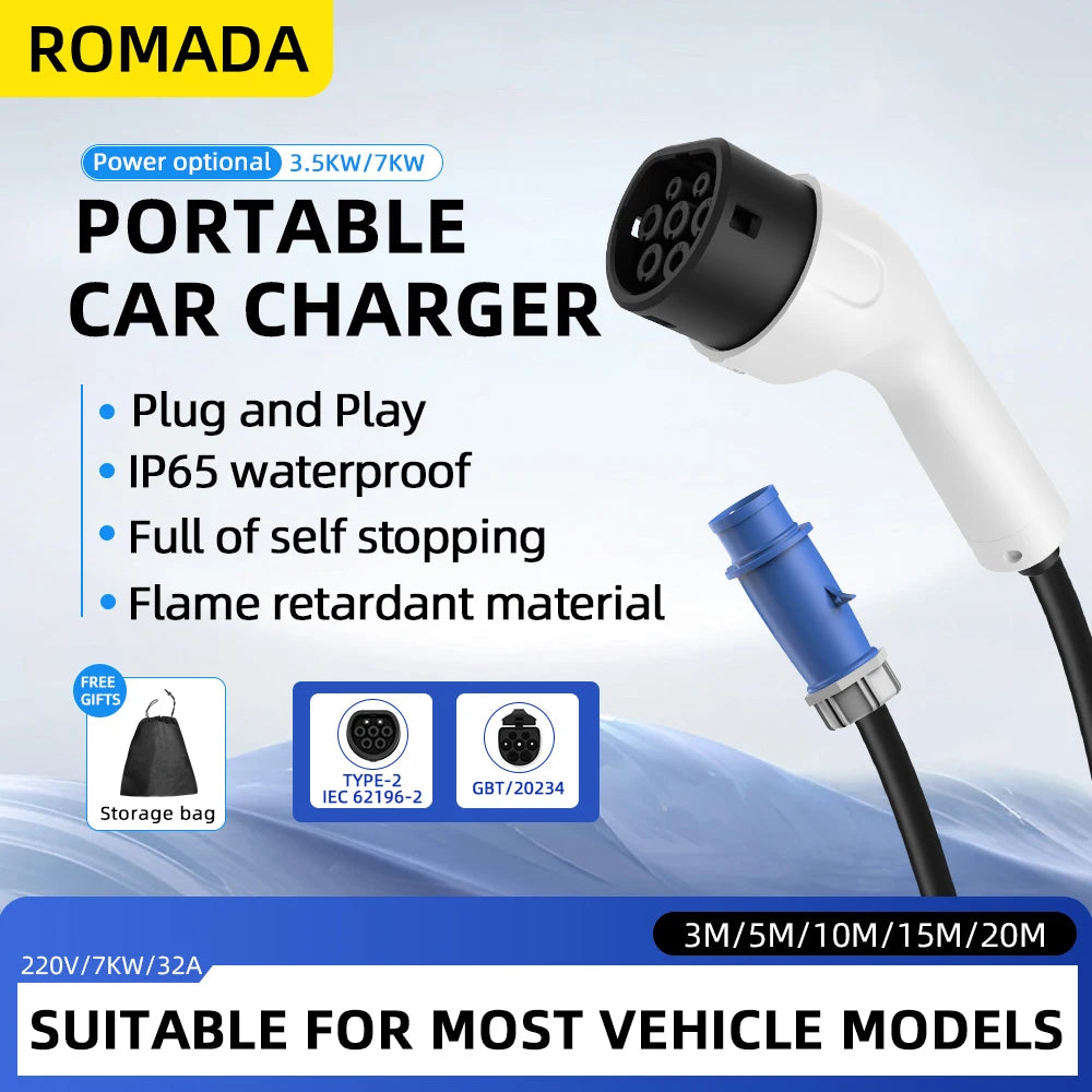 ROMADA Type 2 Portable EV Charger | 7kW 32A