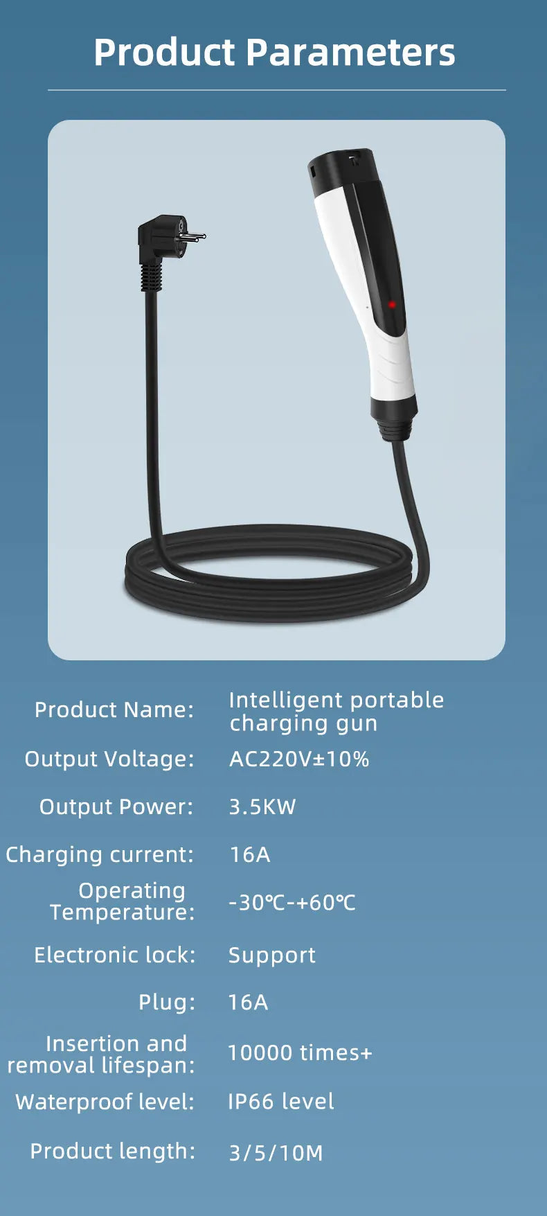 NEW ROMADA 3.5KW 16A Portable EV Charger 3M-10M Cable IEC62196 TYPE2 EVSE EU Plug Safe Fast Charging for Electric Vehicles CE