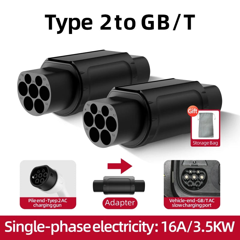Electric Vehicle Charging Type2 to GBT Connector Type2 to Type1 EV Adapter Type1 to GBT EVSE Charger Type1 to Type2 For EV