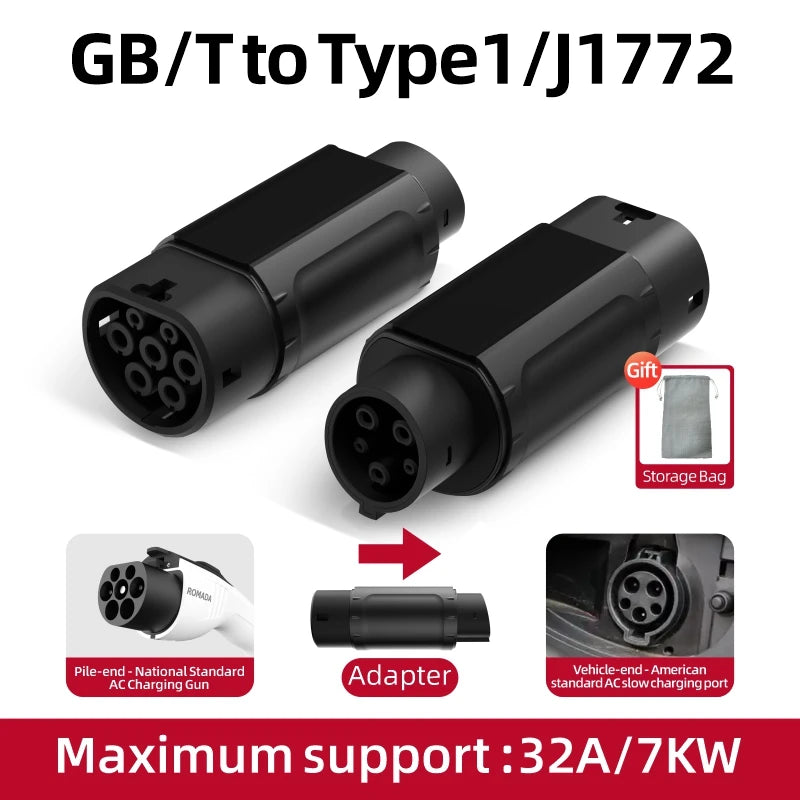 16A 3.5KW 32A 7KW EV Charger Adaptor GBT/20234 to SAE J1772 Type1/ Type2/Tesla NACS Electric Vehicle Connector for Charging