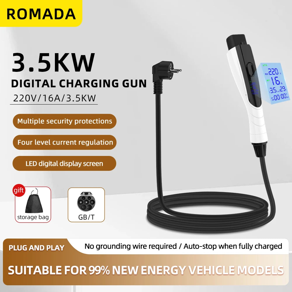 ROMADA GB/T Portable EV Charger | 3.5kW 16A