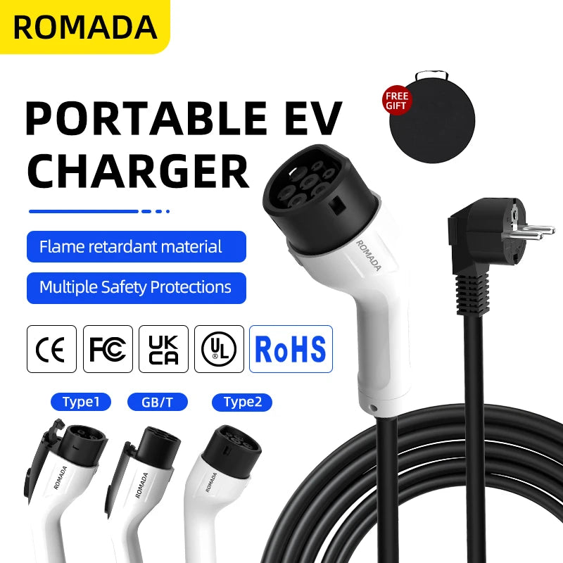ROMADA Type 2 Portable EV Charger | 3.5kW 16A